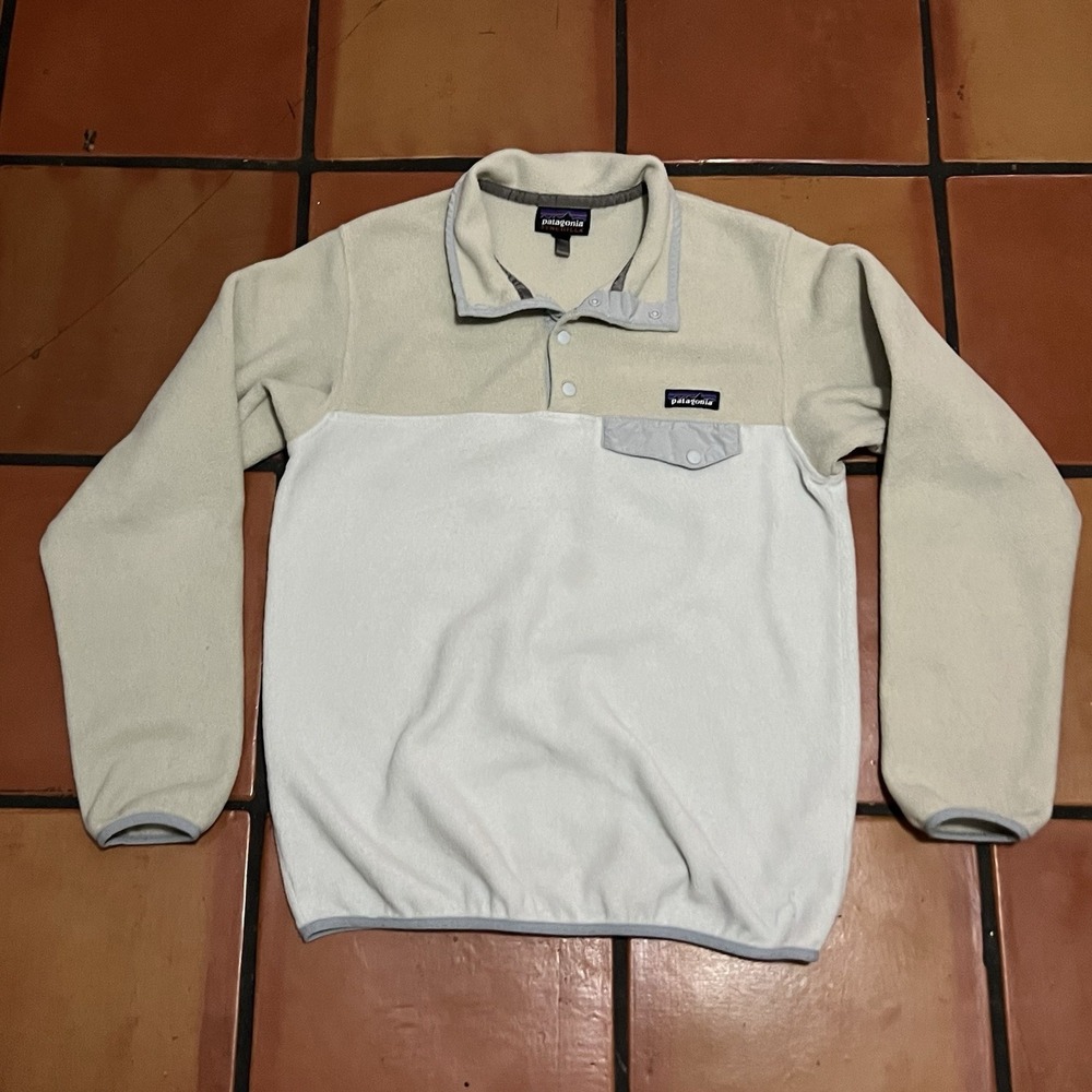 Patagonia Synchilla Snap-T Pullover Mens Medium Beige Fleece Collar Pocket
